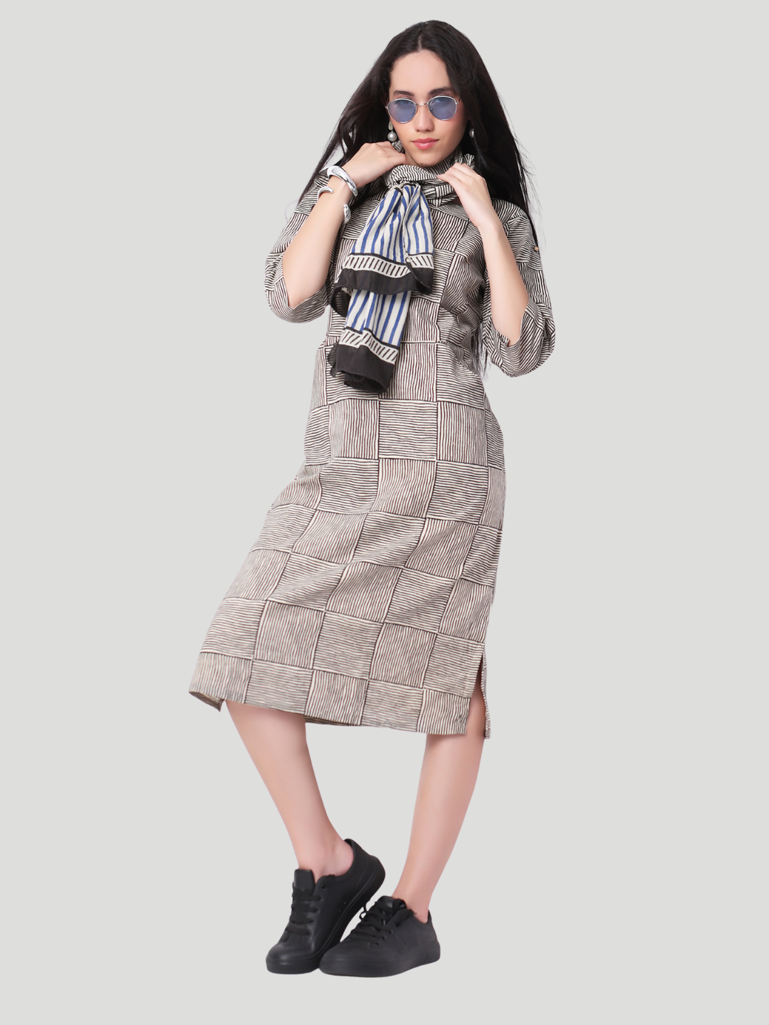 Handloom Cotton Dress in Hand Block printed Fabric