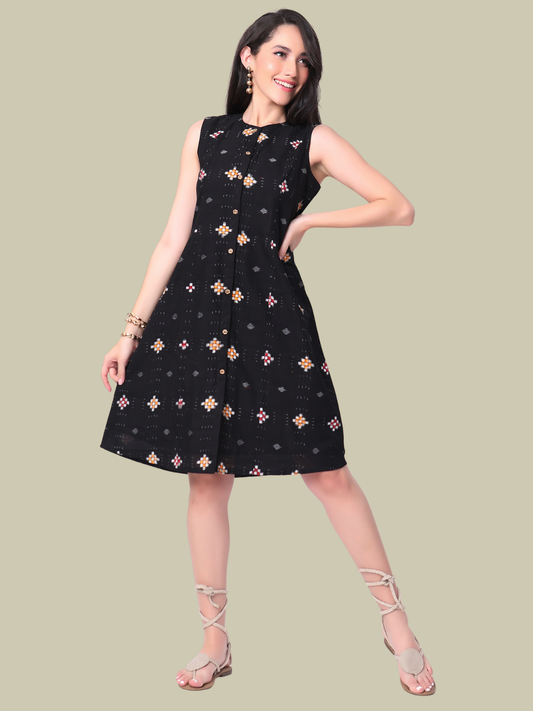 Cotton One Piece Dress in Handloom Sambalpuri Ikat Fabric