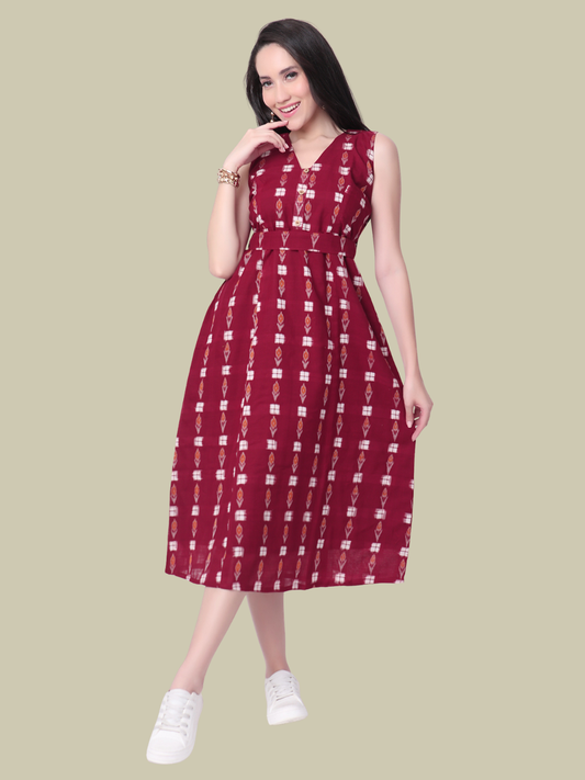 Cotton One Piece Dress in Handloom Sambalpuri Ikat Fabric