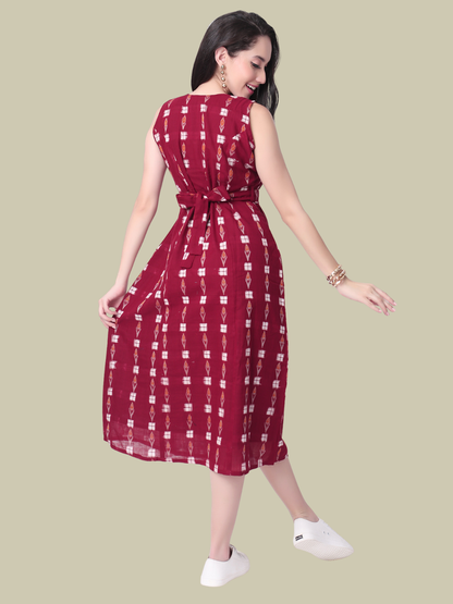 Cotton One Piece Dress in Handloom Sambalpuri Ikat Fabric