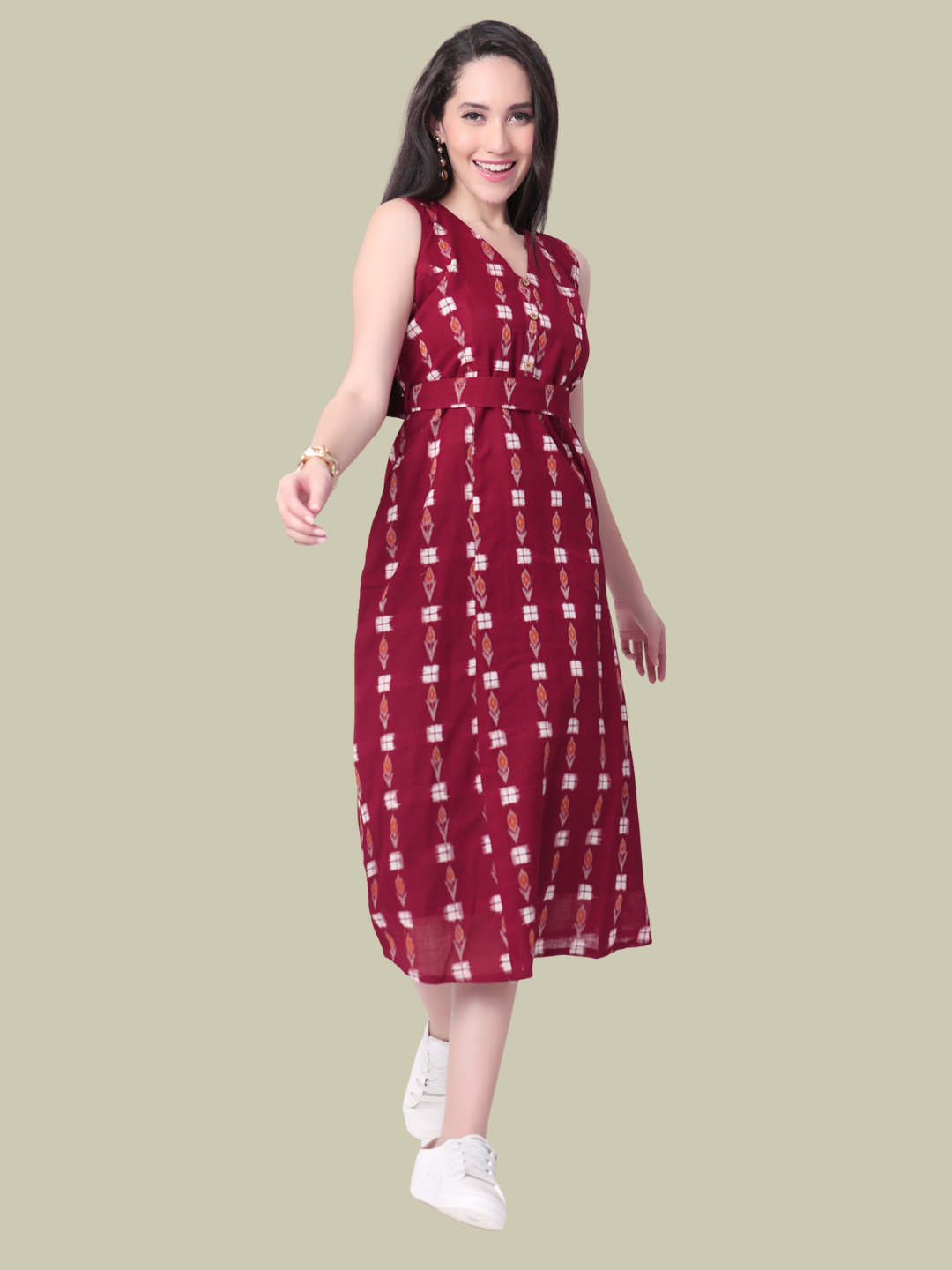 Cotton One Piece Dress in Handloom Sambalpuri Ikat Fabric