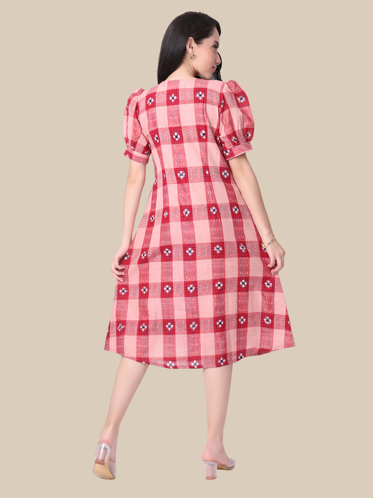 Cotton One Piece Dress in Handloom Sambalpuri Ikat Fabric (