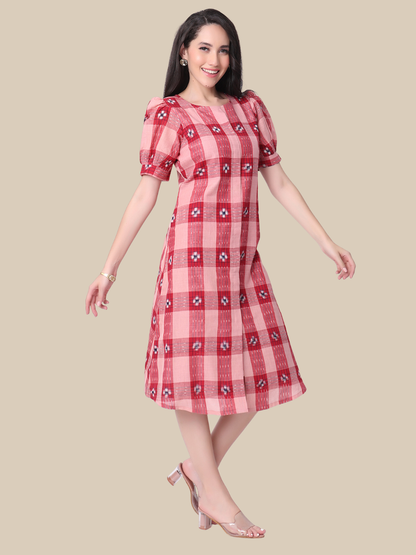 Cotton One Piece Dress in Handloom Sambalpuri Ikat Fabric (