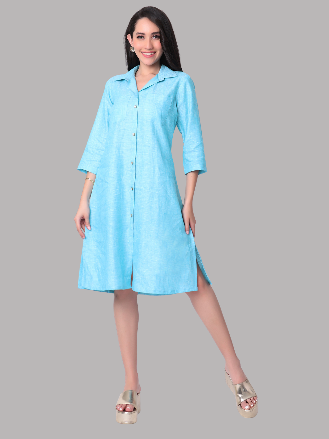 One Piece Dress in Pure Natural Linen Fabric
