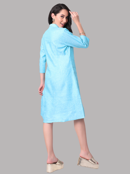One Piece Dress in Pure Natural Linen Fabric