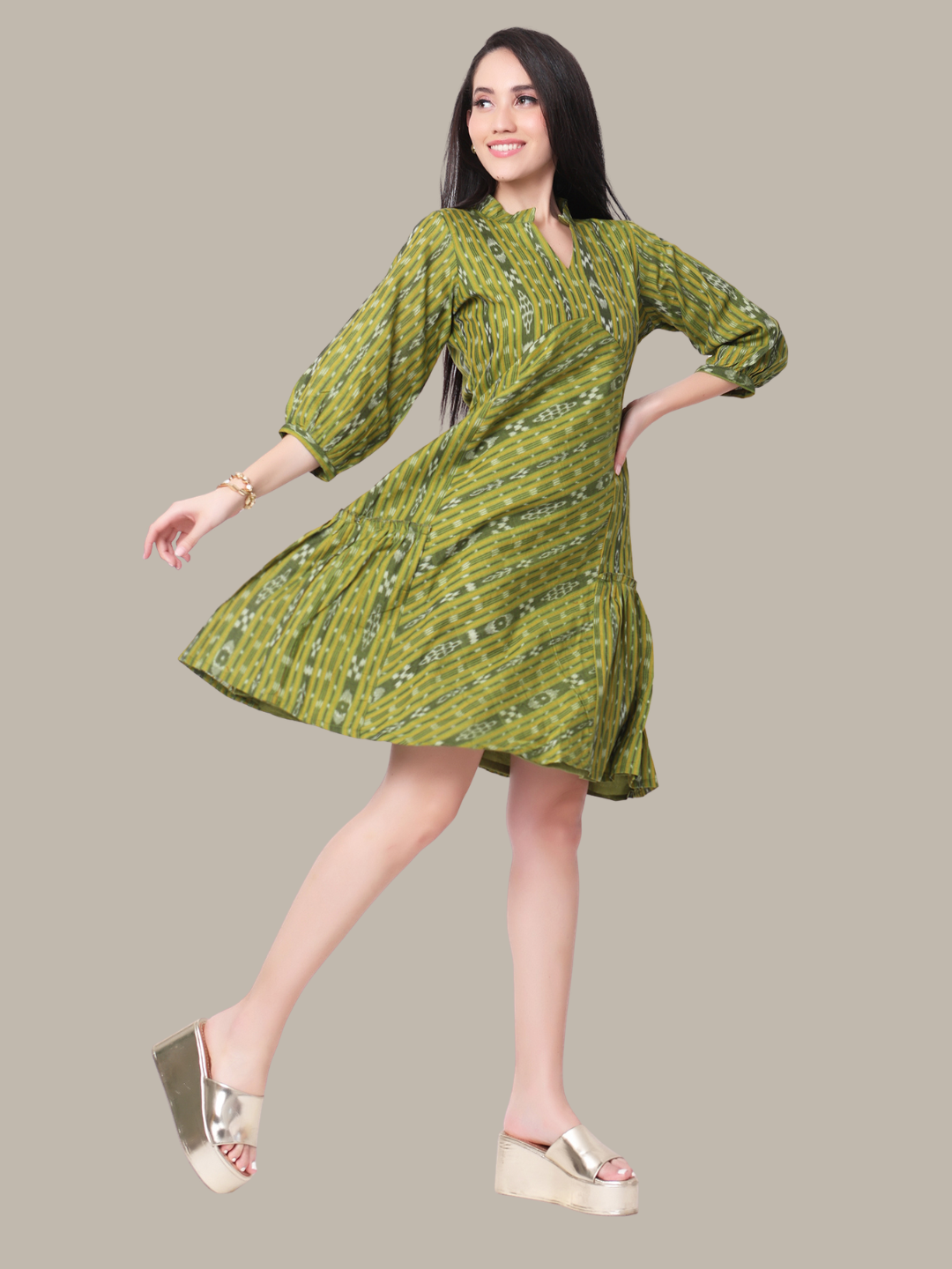 Cotton One Piece Dress in Handloom Sambalpuri Ikat Fabric