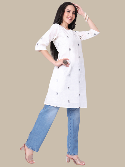 Pure Cotton Straight Kurti in Handloom Jamdani Fabric
