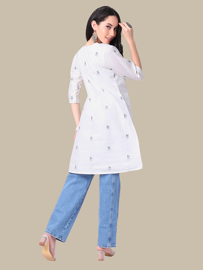Pure Cotton Straight Kurti in Handloom Jamdani Fabric