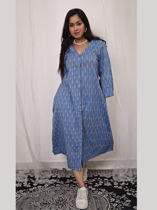 Cotton One Piece Dress in Handloom Ikat Fabric