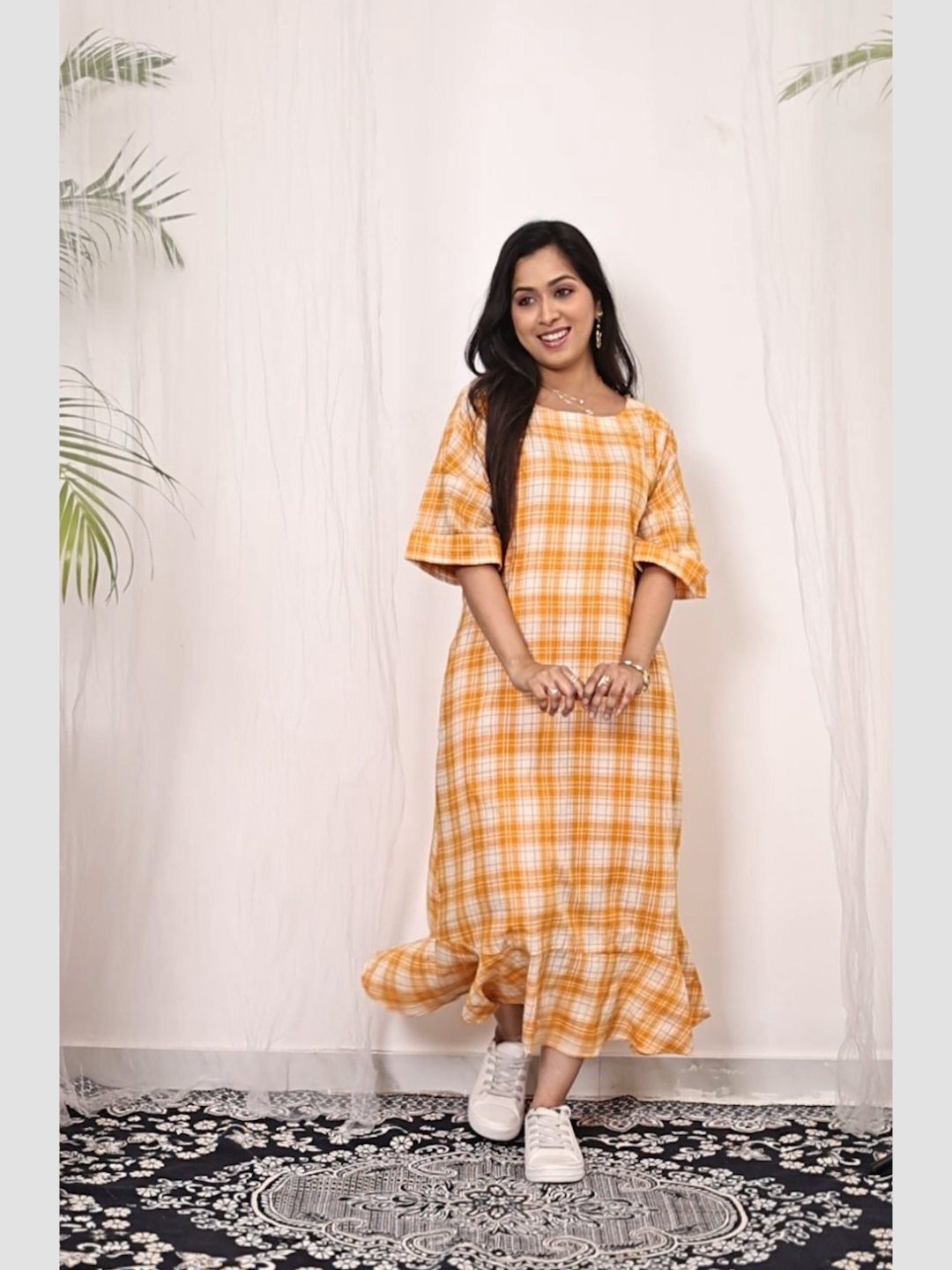 One Piece  Dress in Handloom Cotton Khadi Check Fabric