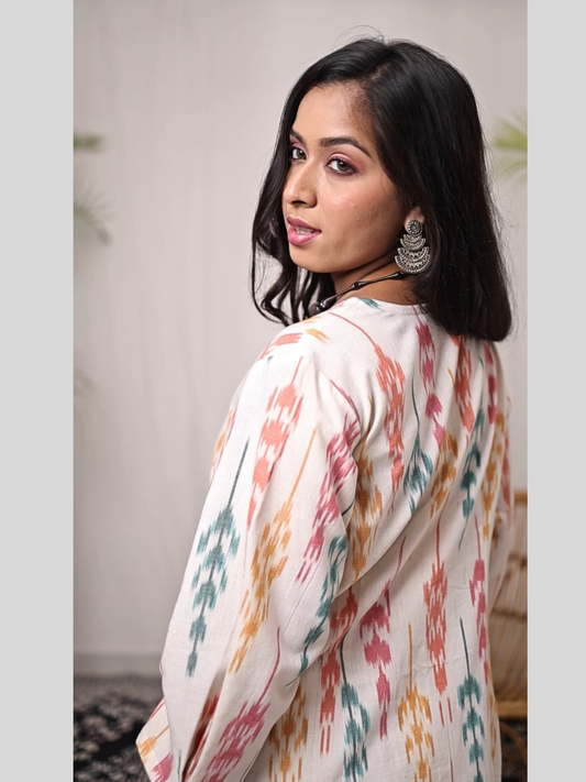 Cotton One Piece Dress in Handloom Ikat Fabric