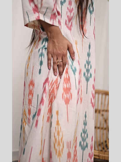 Cotton One Piece Dress in Handloom Ikat Fabric