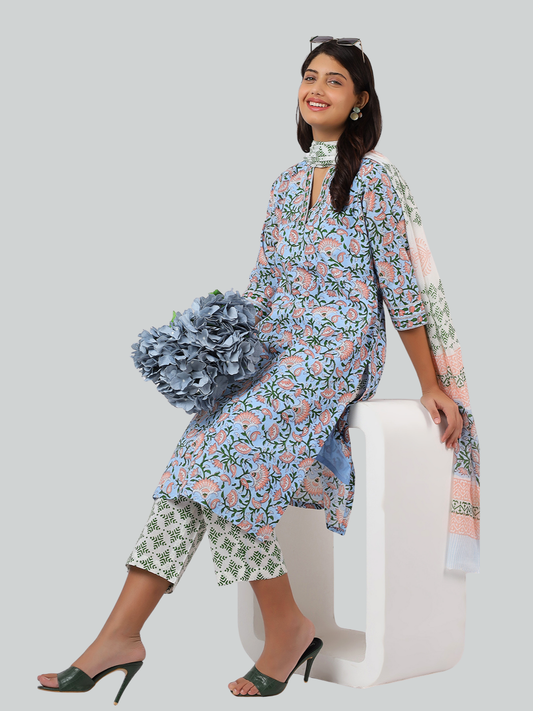 Handcrafted Cotton Kurti Set in Hand Block Printed  Fabric