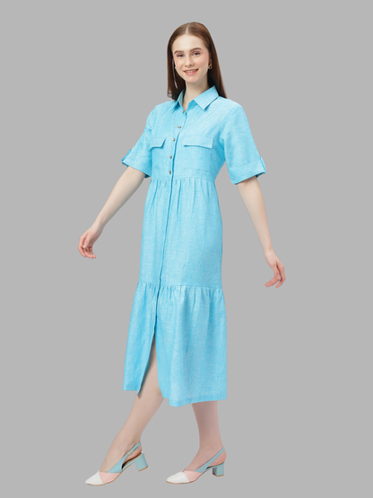 One Piece Dress in Pure Natural Linen Fabric