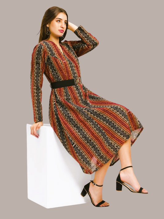 Cotton One Piece Dress in Handloom Sambalpuri Ikat Fabric