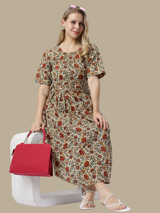Handloom Cotton Dress in Hand Block printed Fabric