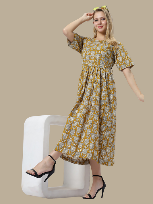 Handloom Cotton Dress in Hand Block printed Fabric
