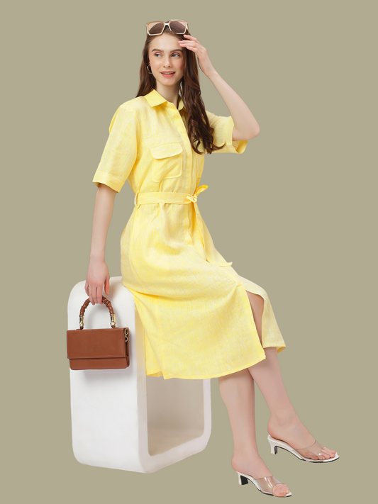 One Piece Dress in Pure Natural Linen Fabric