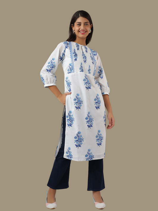 Pure Cotton Straight Kurti in Hand Block Printed Fabric