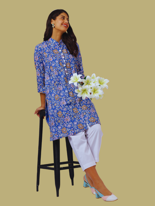 Cotton Straight Kurti from Hand Block Printed Fabric