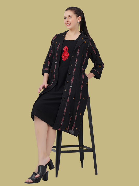 Iconic Handloom Sambalpuri Ikat Cotton Jacket Dress