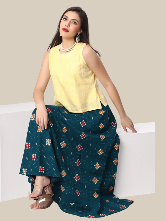 Handloom Cotton Top & Skirt Set in Sambalpuri Fabric