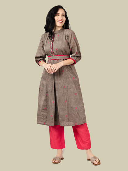 Pure Cotton A Line Kurti in Handloom Jamdani Fabric
