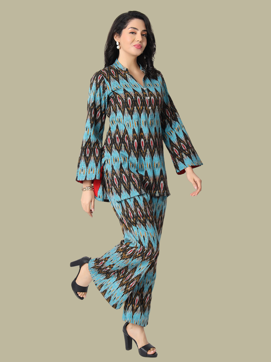 Co-Ord Set from Handwoven pure Cotton Ikat Fabric