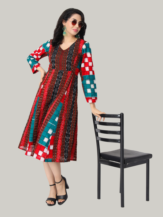 Cotton One Piece Dress in Handloom Sambalpuri Double Ikat Fabric