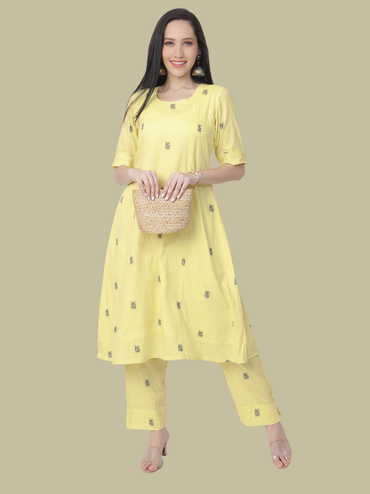 Cotton Kurti and Pant Set in Handwoven Jamdani Cotton Fabric