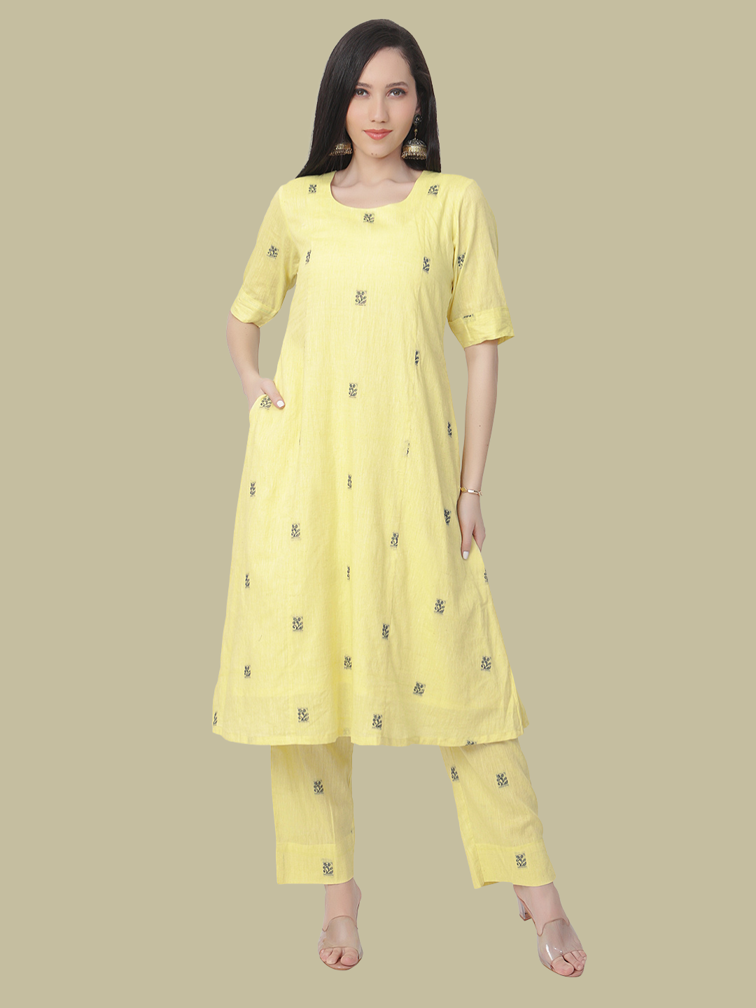 Cotton Kurti and Pant Set in Handwoven Jamdani Cotton Fabric