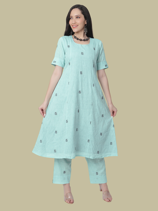Cotton Kurti and Pant Set in Handwoven Jamdani Cotton Fabric