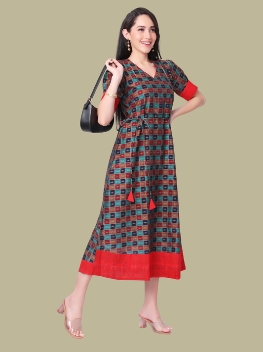 Cotton dress in Premium Handwoven Sambalpuri Ikat Fabric
