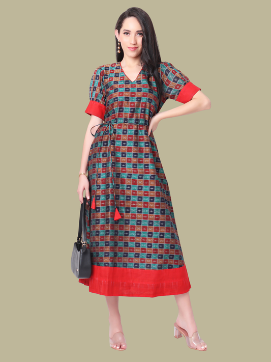 Cotton dress in Premium Handwoven Sambalpuri Ikat Fabric