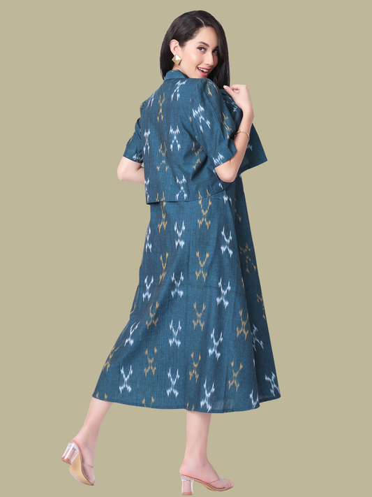 Handloom Ikat Cotton Two Piece Jacket Dress