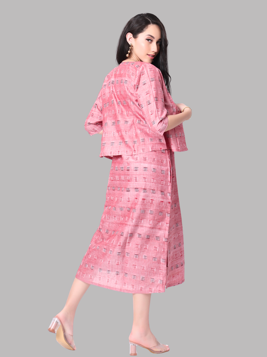 Handloom Ikat Cotton Two Piece Jacket Dress