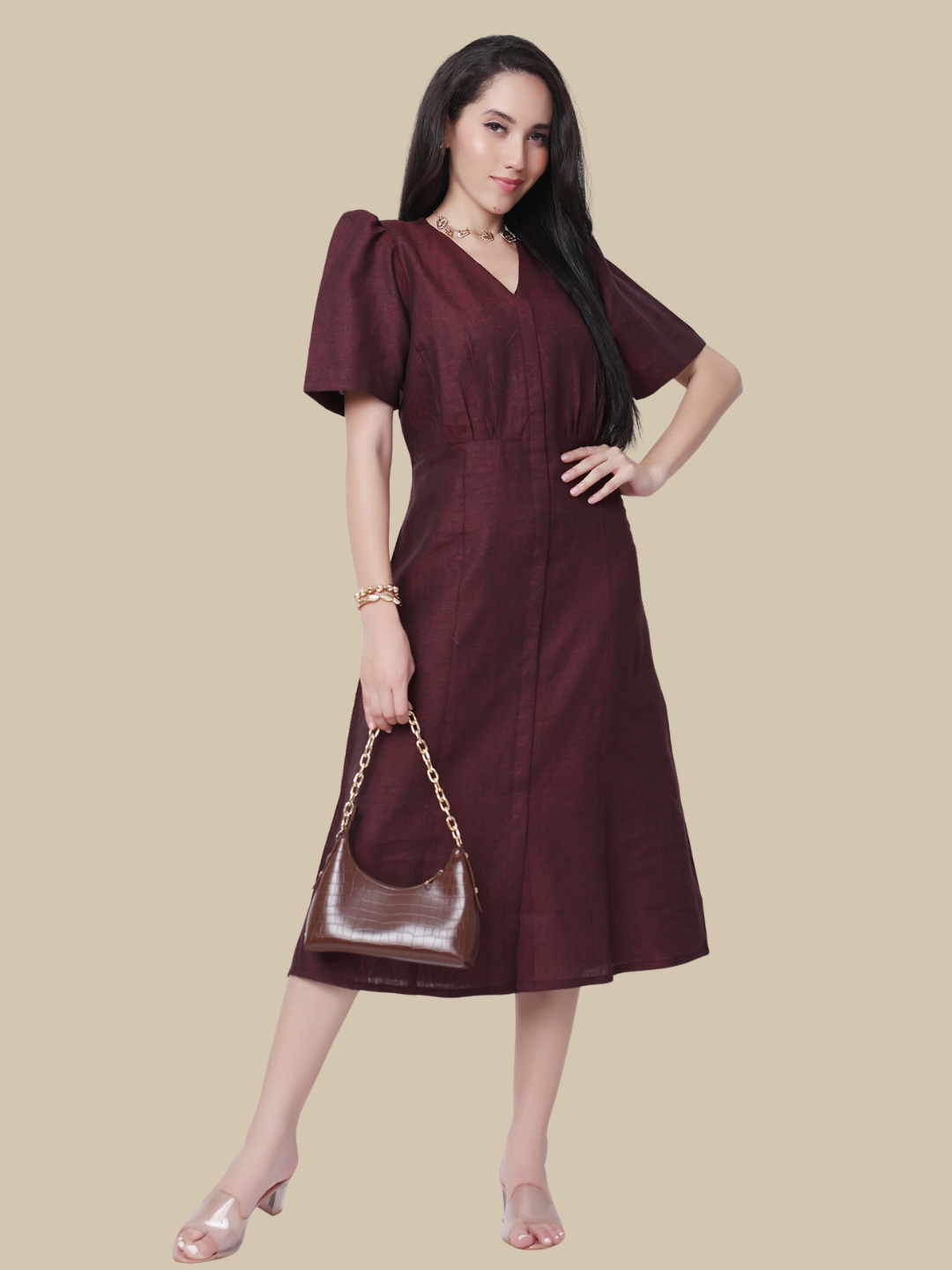 One Piece Dress in Pure Natural Linen Fabric