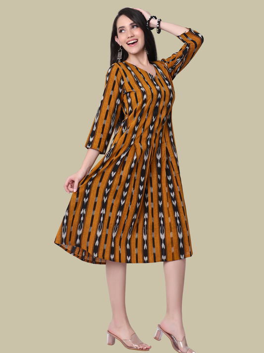 Cotton dress in Handloom Ikat Fabric