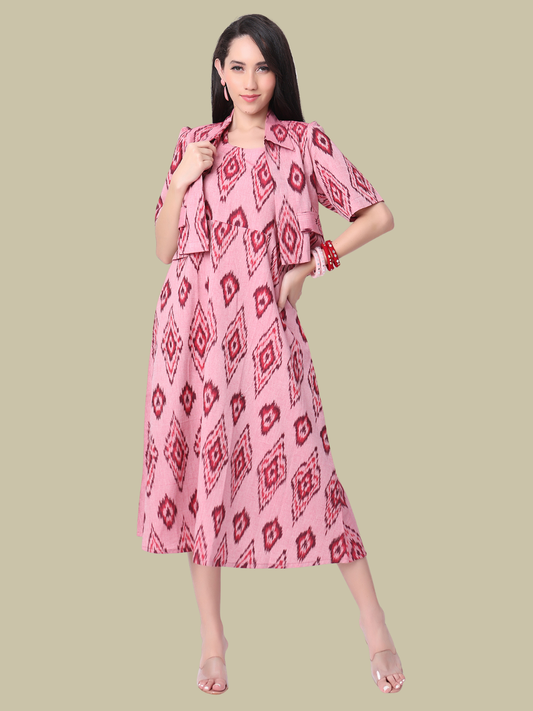 Handloom Ikat Cotton Two Piece Jacket Dress