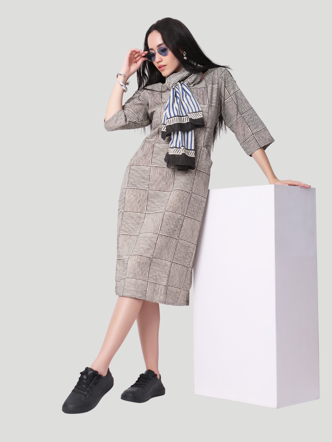 Handloom Cotton Dress in Hand Block printed Fabric