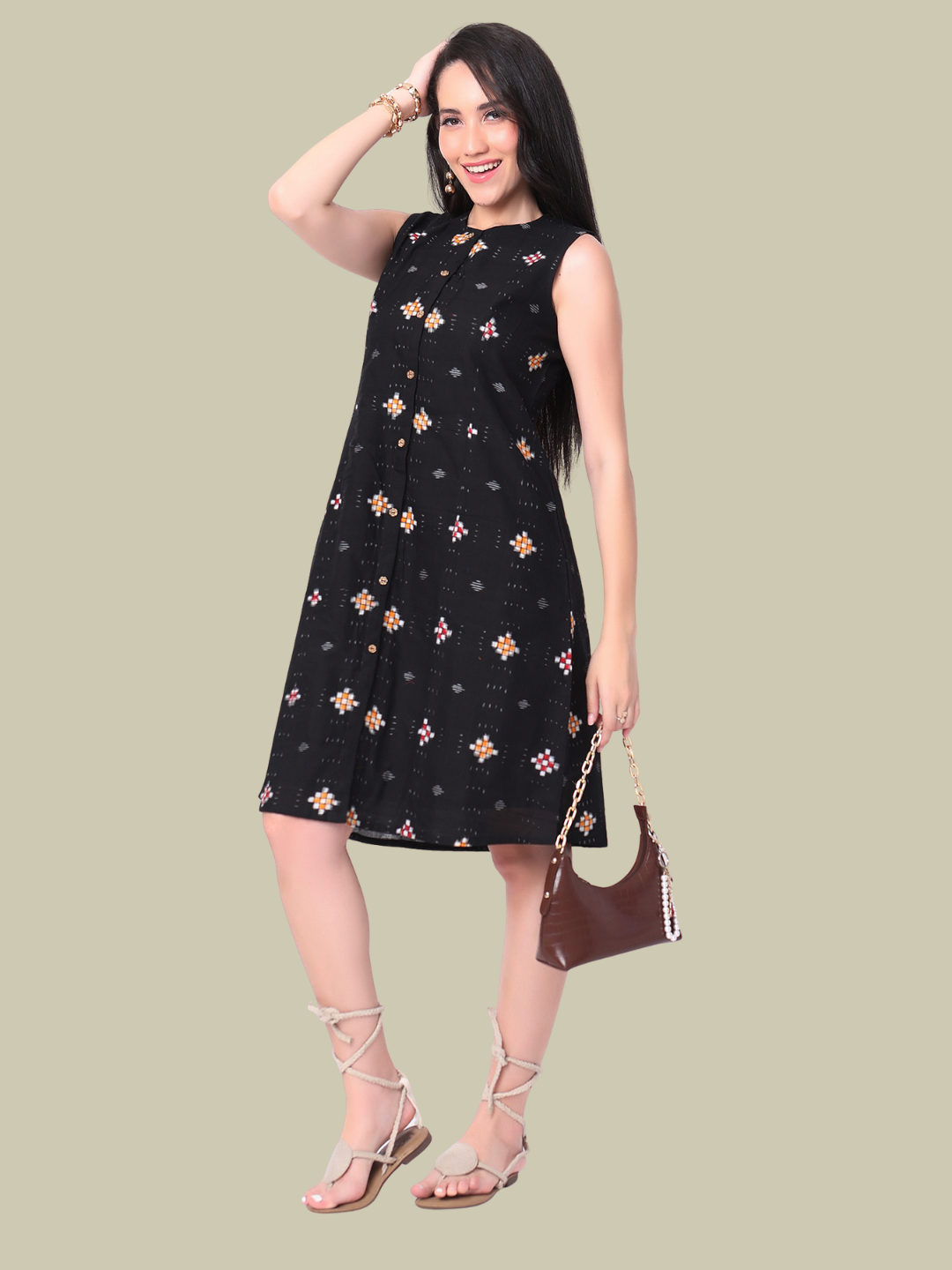 Cotton One Piece Dress in Handloom Sambalpuri Ikat Fabric
