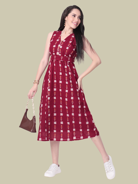 Cotton One Piece Dress in Handloom Sambalpuri Ikat Fabric