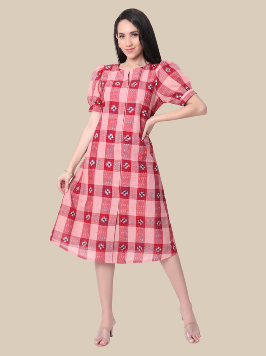 Cotton One Piece Dress in Handloom Sambalpuri Ikat Fabric (