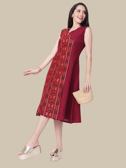 Cotton One Piece Dress in Handloom Sambalpuri Ikat Fabric