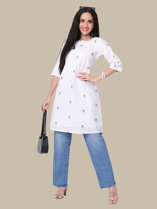 Pure Cotton Straight Kurti in Handloom Jamdani Fabric