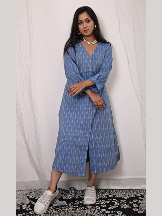 Cotton One Piece Dress in Handloom Ikat Fabric