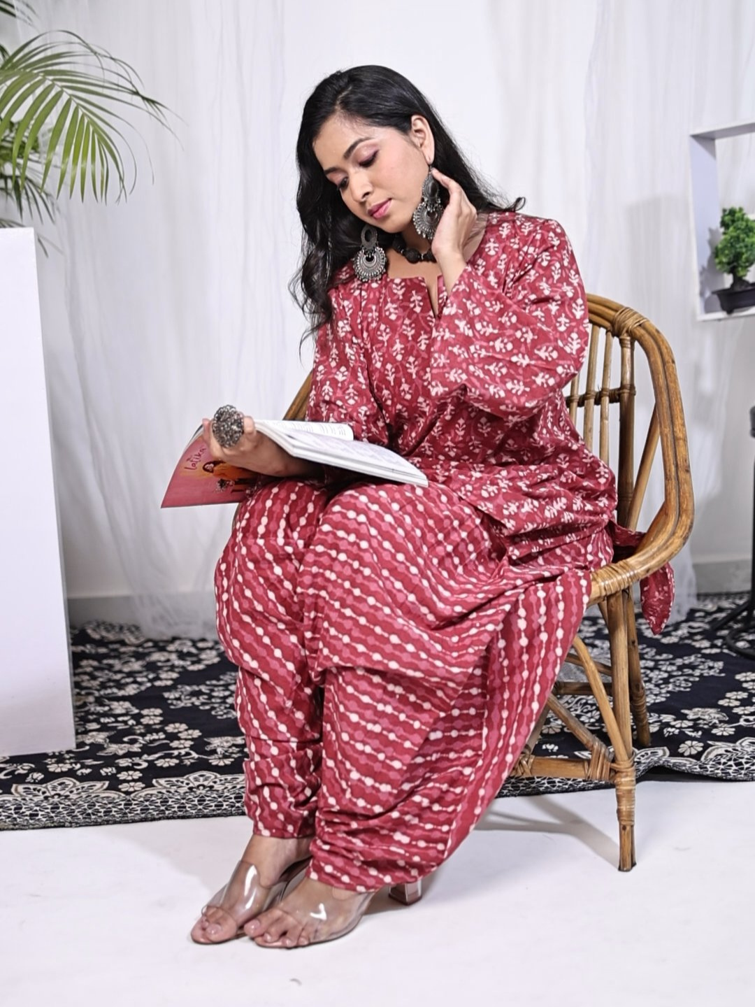 Kurti and Pant Set in Hand Block Printed Dabu Cotton Fabric