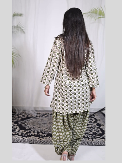 Kurti and Pant Set in Hand Block Printed Bagru Cotton Fabric