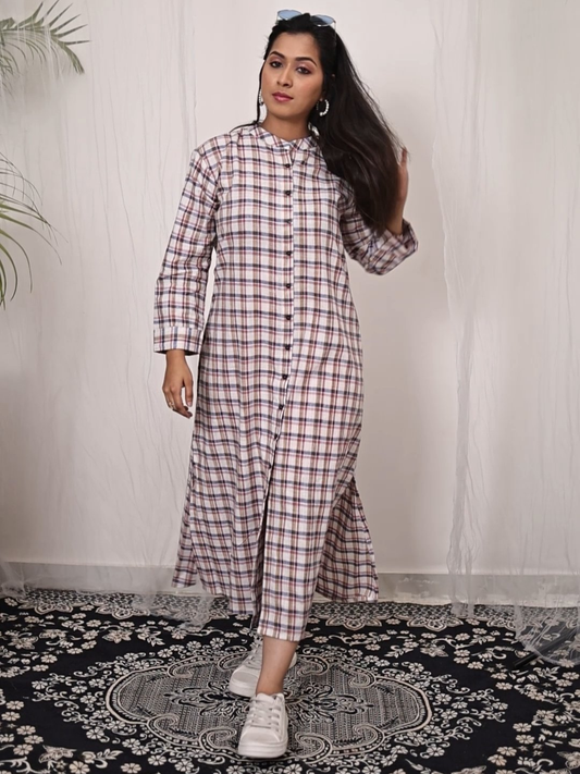 Handloom Dress in Check Cotton Fabric