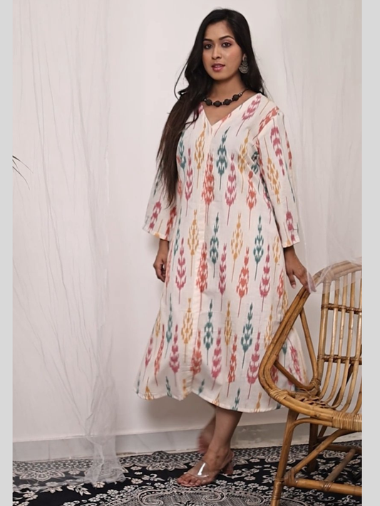 Cotton One Piece Dress in Handloom Ikat Fabric
